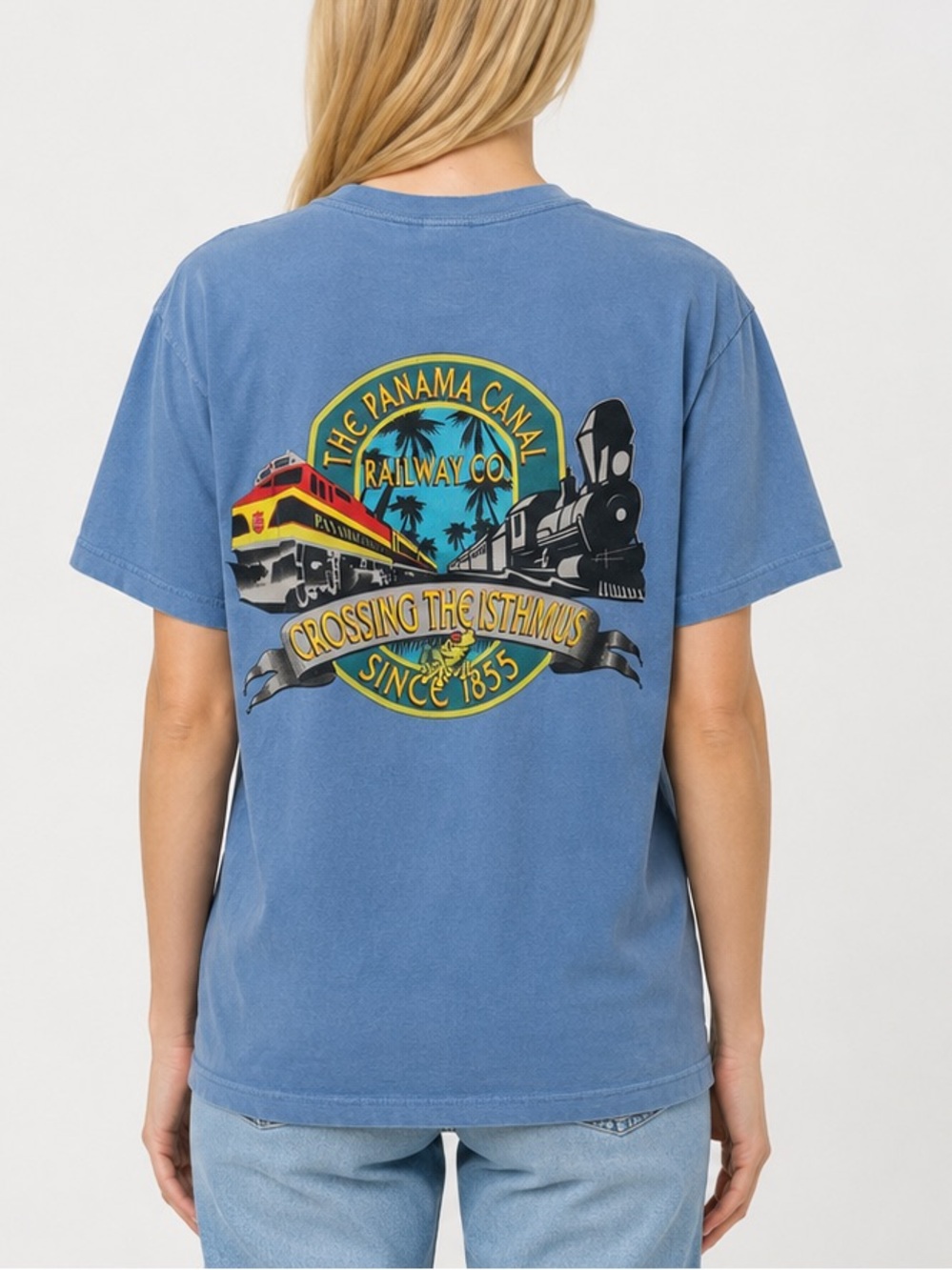Panama Canal Railway Company Hanes Tagless T-Shirt Slate Blue Size Medium Unisex